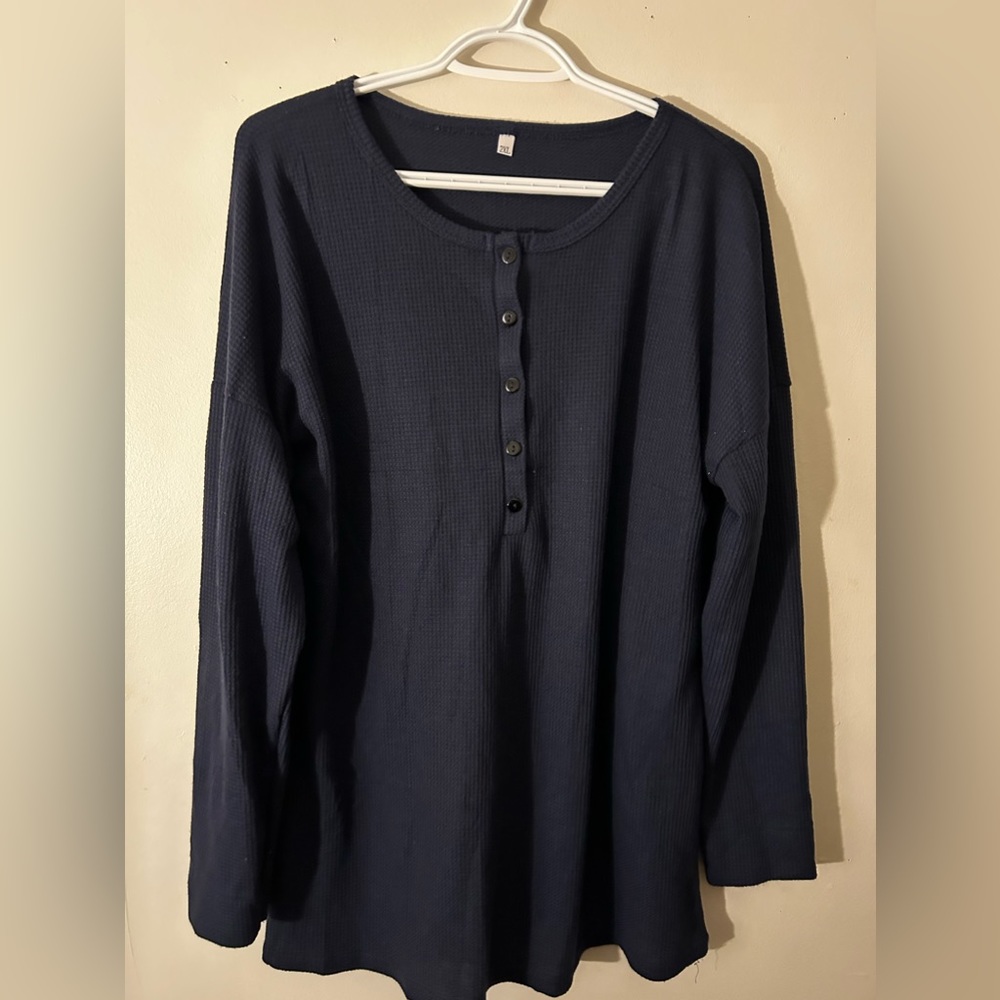 Blue lung sleeve, waffle knit top